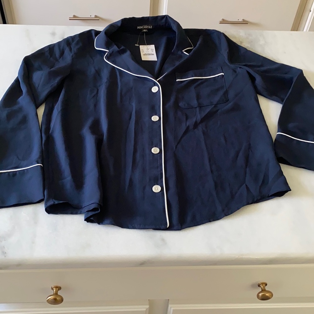 J crew long sleeve pajama style top navy blue